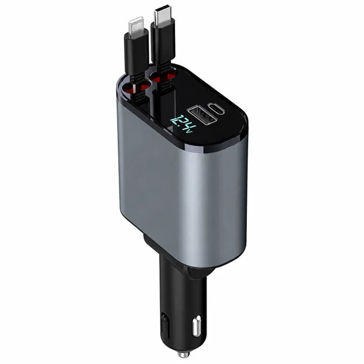 120W Fast Car Charger with Retractable Cables