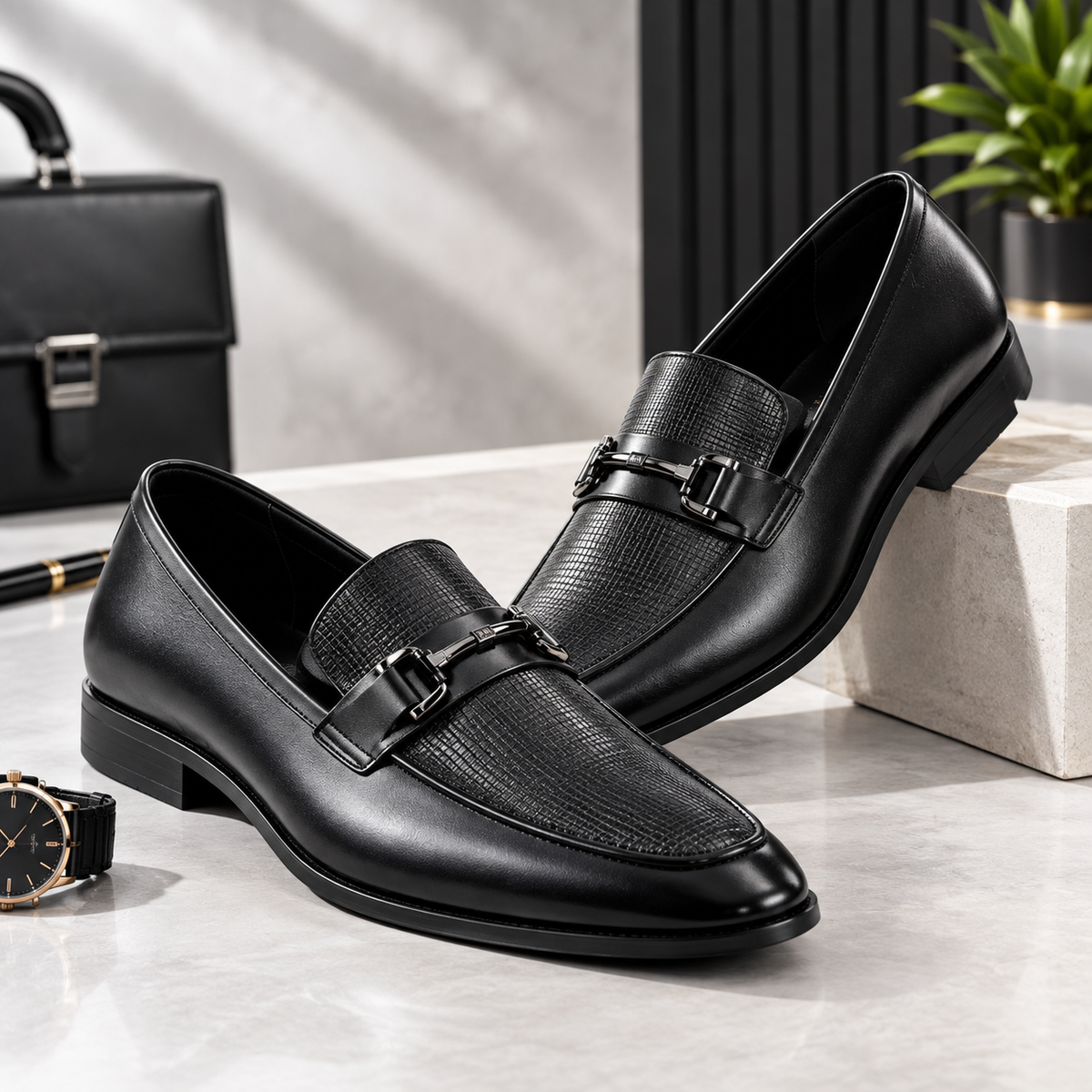HI-STREET Executive Black Horsebit Loafers