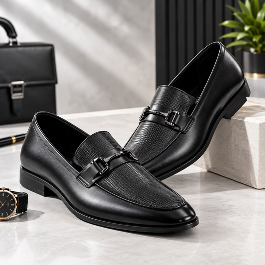 HI-STREET Executive Black Horsebit Loafers