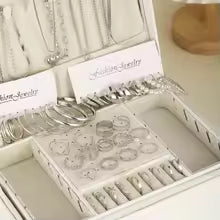 54 Pcs/Set Vintage Elegant Pearl Earrings Ring Heart Pendant Necklace Bracelet For Women Boho Daily Wear Jewelry Set Gifts 2024