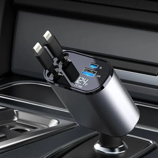 120W Fast Car Charger with Retractable Cables